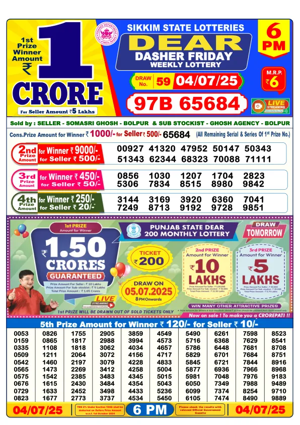 Dhankesari Result for 04-07-2025 6:00 Evening Draw - Winning Numbers