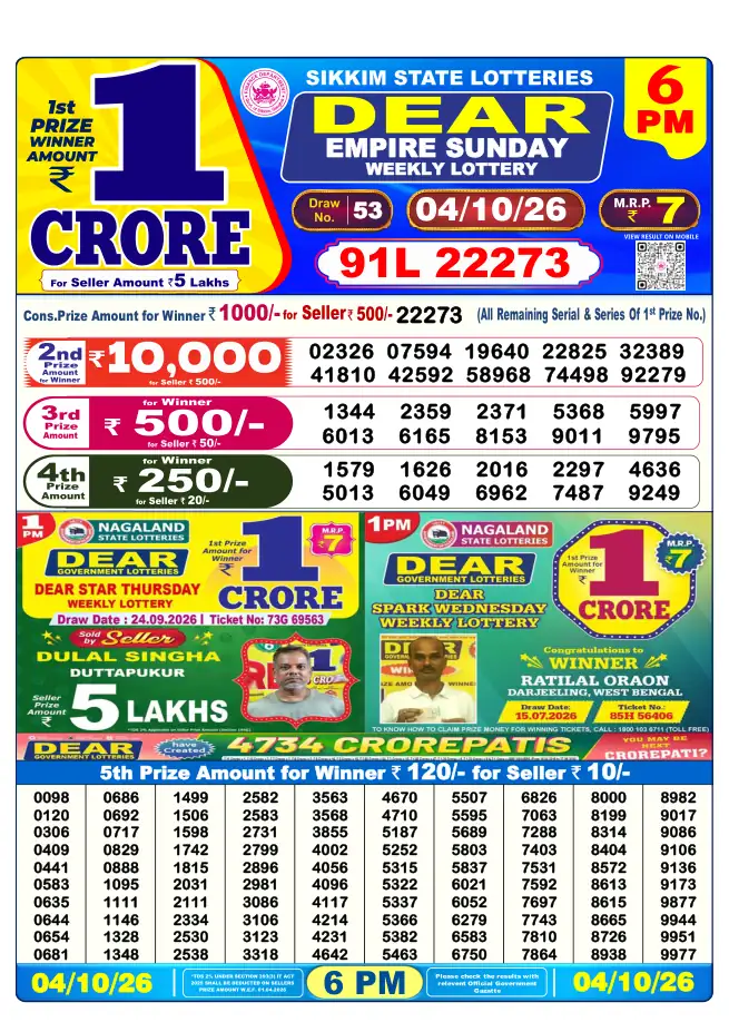 Dhankesari Result for 05-10-2026 6:00 PM Evening Draw - Winning Numbers
