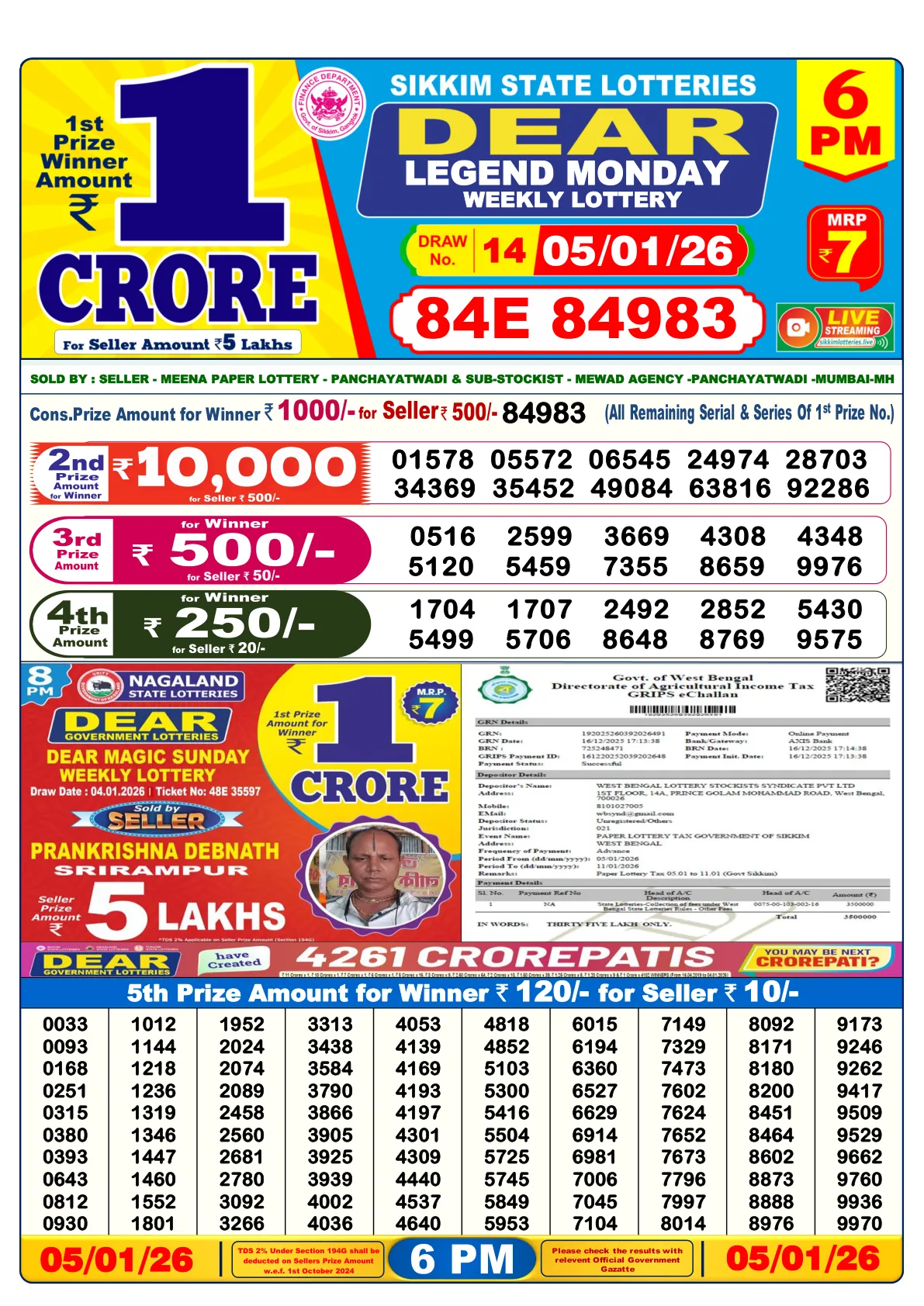 Dhankesari Result for 05-01-2026 6:00 Evening Draw - Winning Numbers