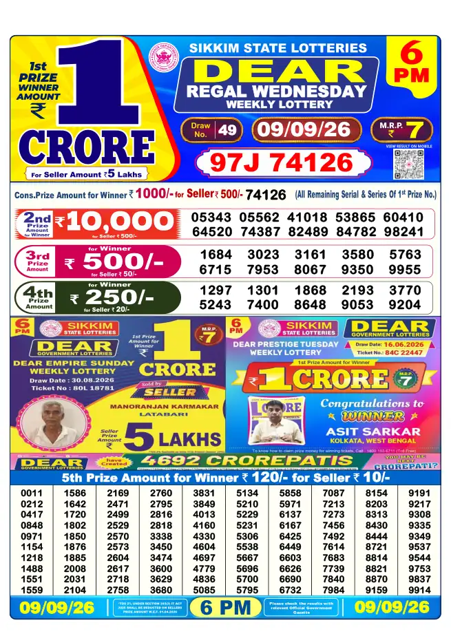 Dhankesari Result for 10-09-2026 6:00 PM Evening Draw - Winning Numbers