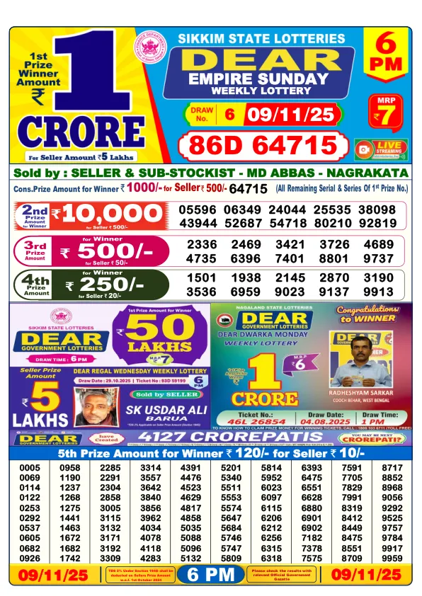 Dhankesari Result for 09-11-2025 6:00 Evening Draw - Winning Numbers