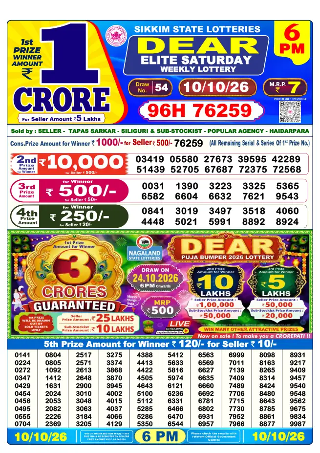 Dhankesari Result for 11-10-2026 6:00 PM Evening Draw - Winning Numbers