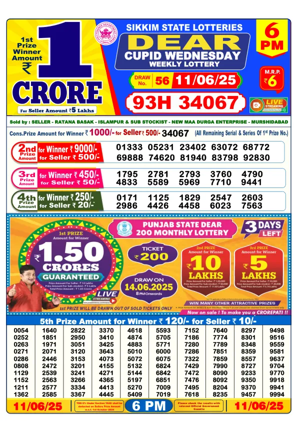 Dhankesari Result for 11-06-2025 6:00 Evening Draw - Winning Numbers