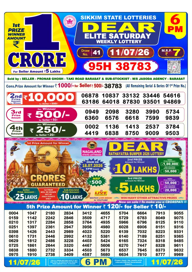 Dhankesari Result for 11-07-2026 6:00 PM Evening Draw - Winning Numbers