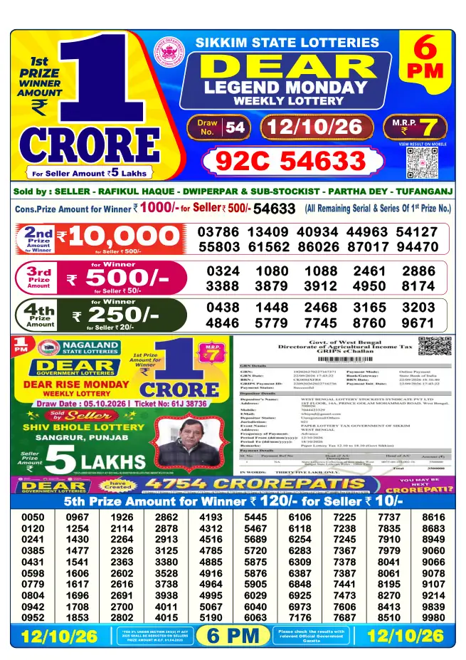 Dhankesari Result for 13-10-2026 6:00 PM Evening Draw - Winning Numbers