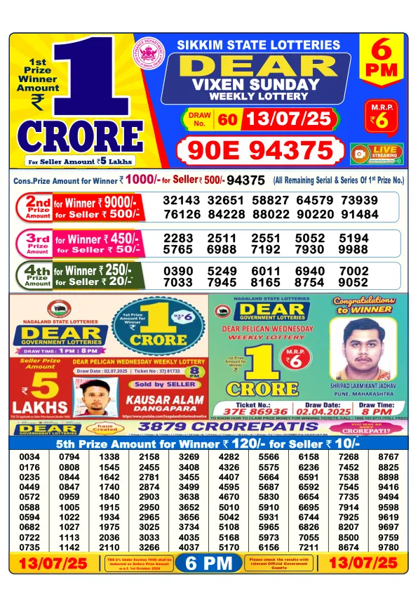 Dhankesari Result for 13-07-2025 6:00 Evening Draw - Winning Numbers