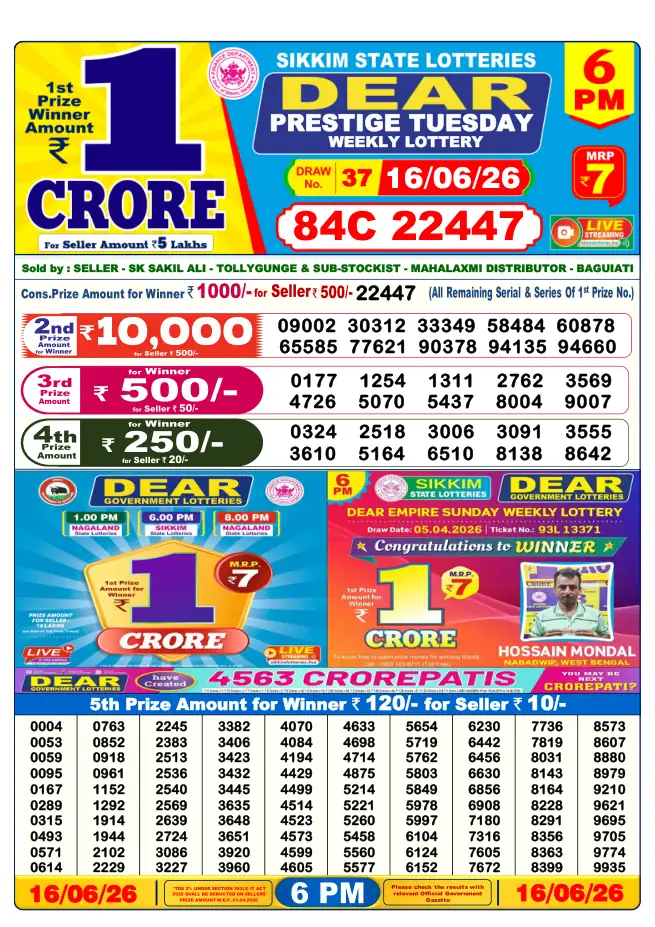 Dhankesari Result for 16-06-2026 6:00 PM Evening Draw - Winning Numbers