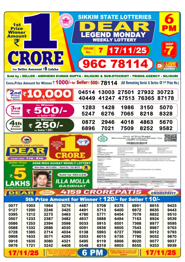 Dhankesari Result for 17-11-2025 6:00 Evening Draw - Winning Numbers