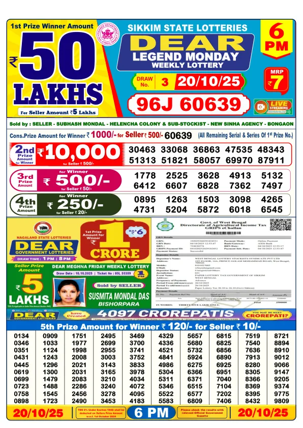 Dhankesari Result for 20-10-2025 6:00 Evening Draw - Winning Numbers