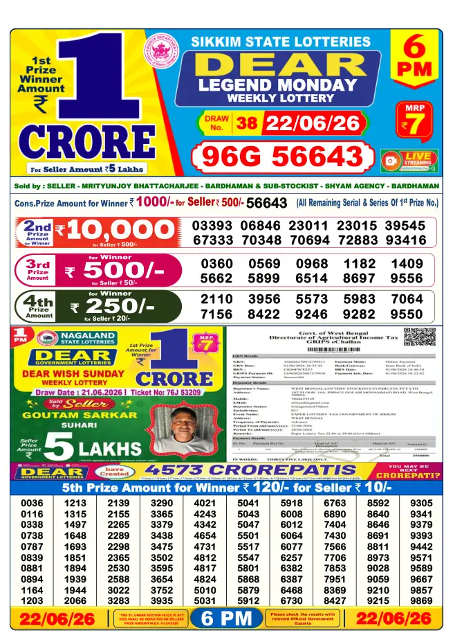 Dhankesari Result for 22-06-2026 6:00 PM Evening Draw - Winning Numbers