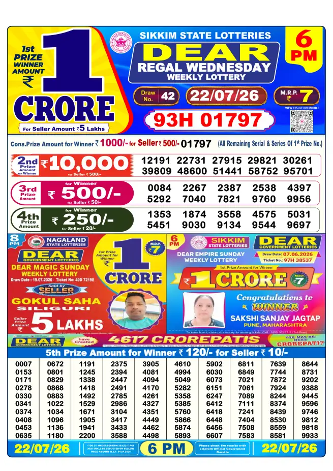 Dhankesari Result for 23-07-2026 6:00 PM Evening Draw - Winning Numbers
