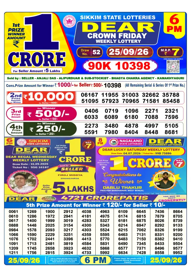 Dhankesari Result for 25-09-2026 6:00 PM Evening Draw - Winning Numbers