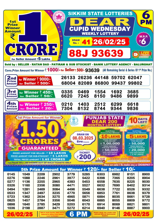 Dhankesari Result for 26-02-2025 6:00 Evening Draw - Winning Numbers