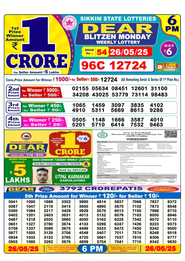 Dhankesari Result for 26-05-2025 6:00 Evening Draw - Winning Numbers