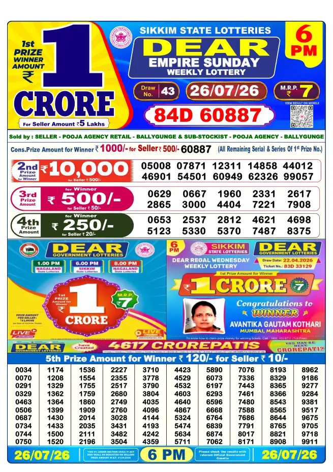Dhankesari Result for 27-07-2026 6:00 PM Evening Draw - Winning Numbers
