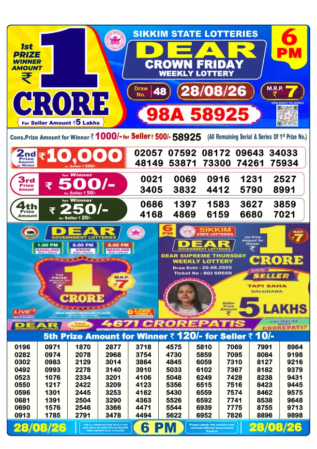 Dhankesari Result for 29-08-2026 6:00 PM Evening Draw - Winning Numbers