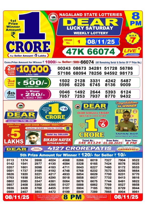 Dhankesari Result for 08-11-2025 8:00 Night Draw - Winning Numbers