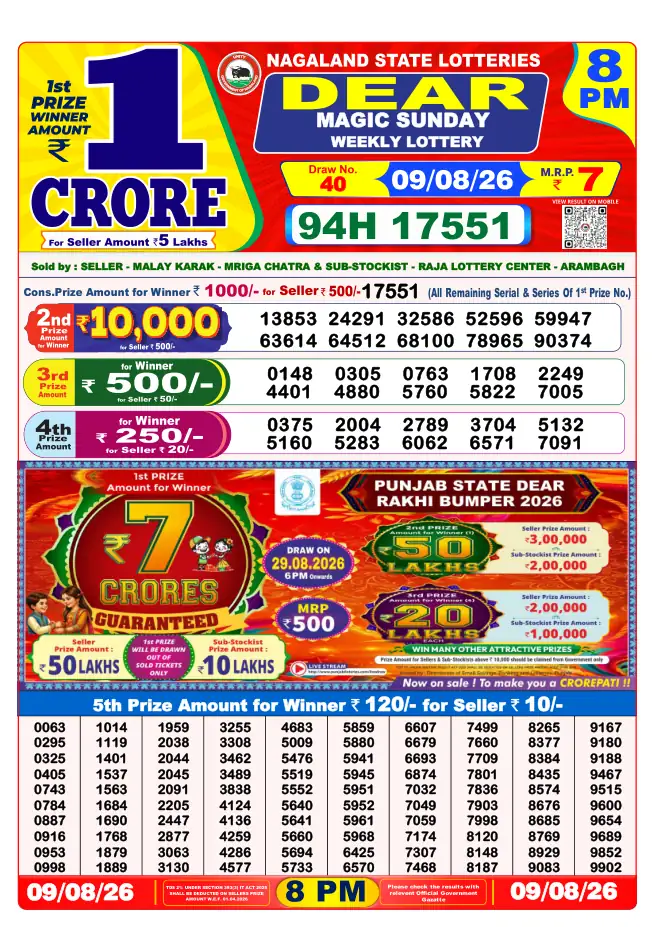 Dhankesari Result for 09-08-2026 8:00 PM Night Draw - Winning Numbers