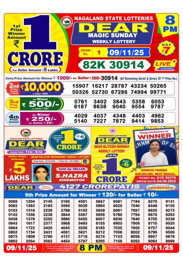 Dhankesari Result for 09-11-2025 8:00 Night Draw - Winning Numbers