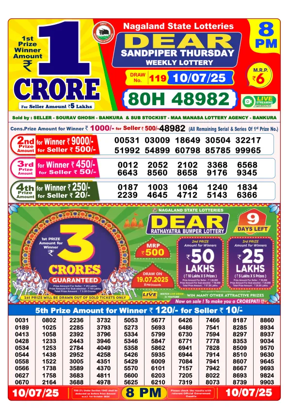 Dhankesari Result for 10-07-2025 8:00 Night Draw - Winning Numbers