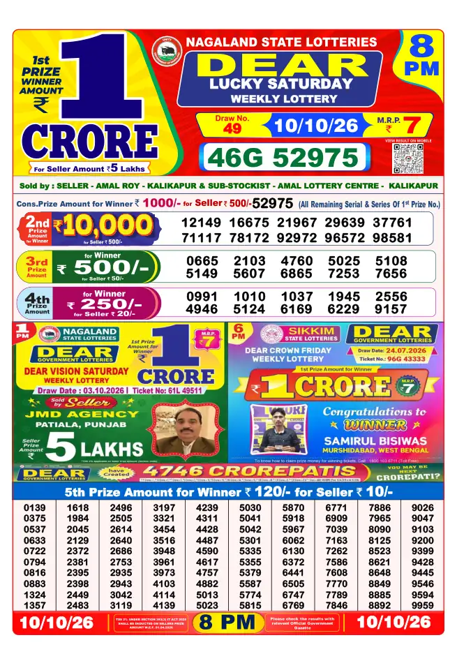 Dhankesari Result for 11-10-2026 8:00 PM Night Draw - Winning Numbers