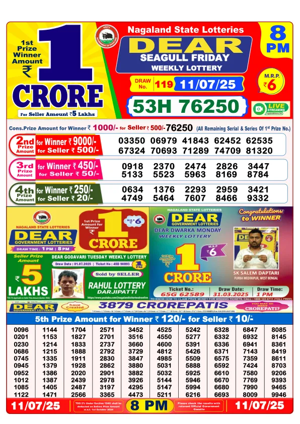 Dhankesari Result for 11-07-2025 8:00 Night Draw - Winning Numbers