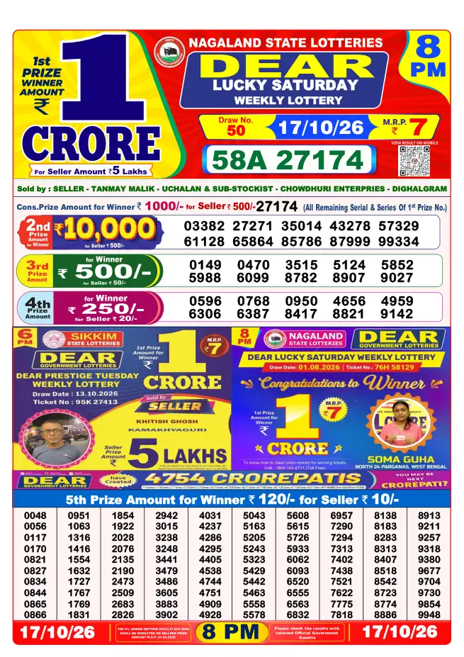 Dhankesari Result for 18-10-2026 8:00 PM Night Draw - Winning Numbers