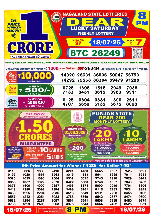 Dhankesari Result for 19-07-2026 8:00 PM Night Draw - Winning Numbers