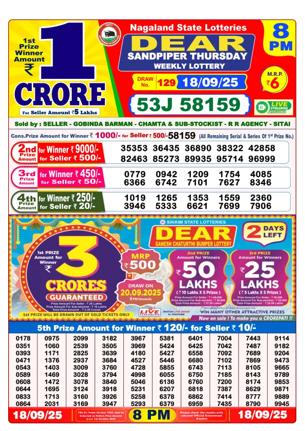 Dhankesari Result for 18-09-2025 8:00 Night Draw - Winning Numbers