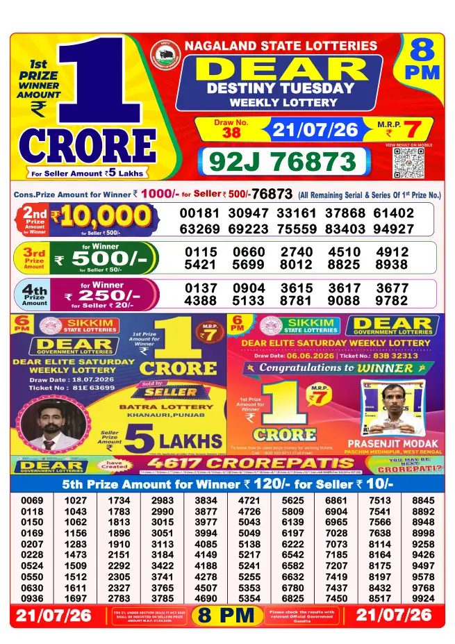 Dhankesari Result for 22-07-2026 8:00 PM Night Draw - Winning Numbers