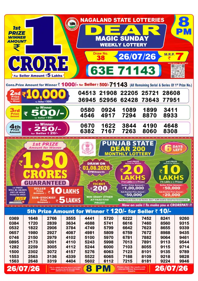 Dhankesari Result for 27-07-2026 8:00 PM Night Draw - Winning Numbers