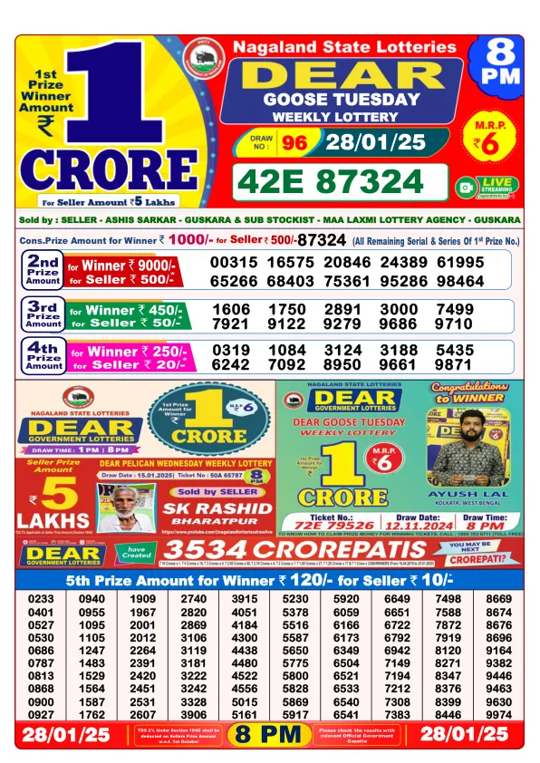 Dhankesari Result for 28-01-2025 8:00 Night Draw - Winning Numbers