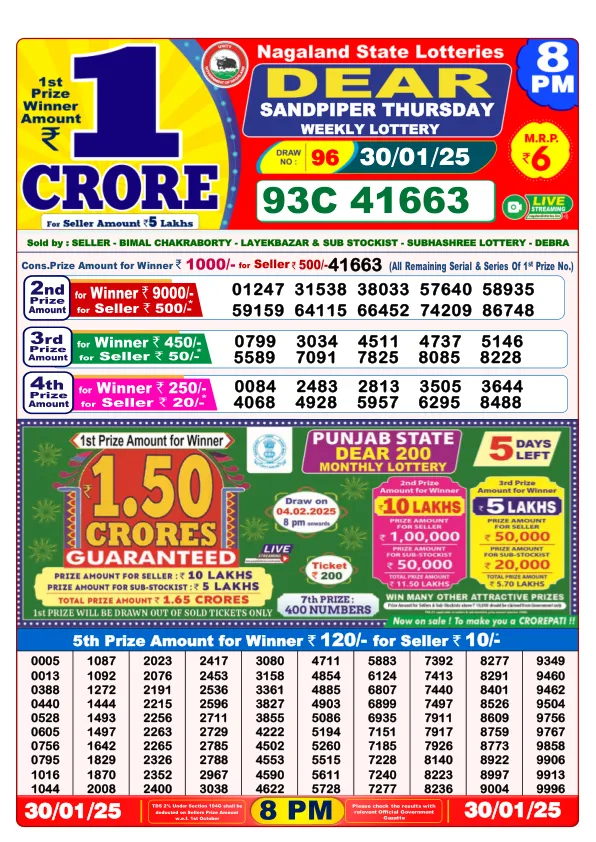 Dhankesari Result for 30-01-2025 8:00 Night Draw - Winning Numbers