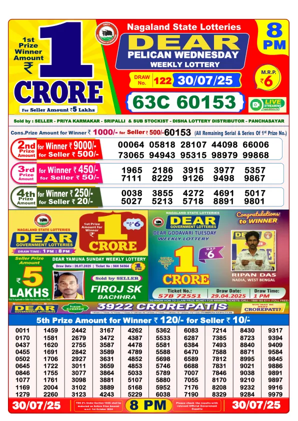 Dhankesari Result for 30-07-2025 8:00 Night Draw - Winning Numbers